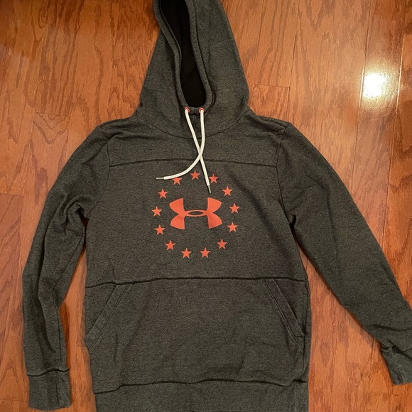Under Armour Charcoal Hoodie with Coral Emblem NWOT - Picture 1 of 3